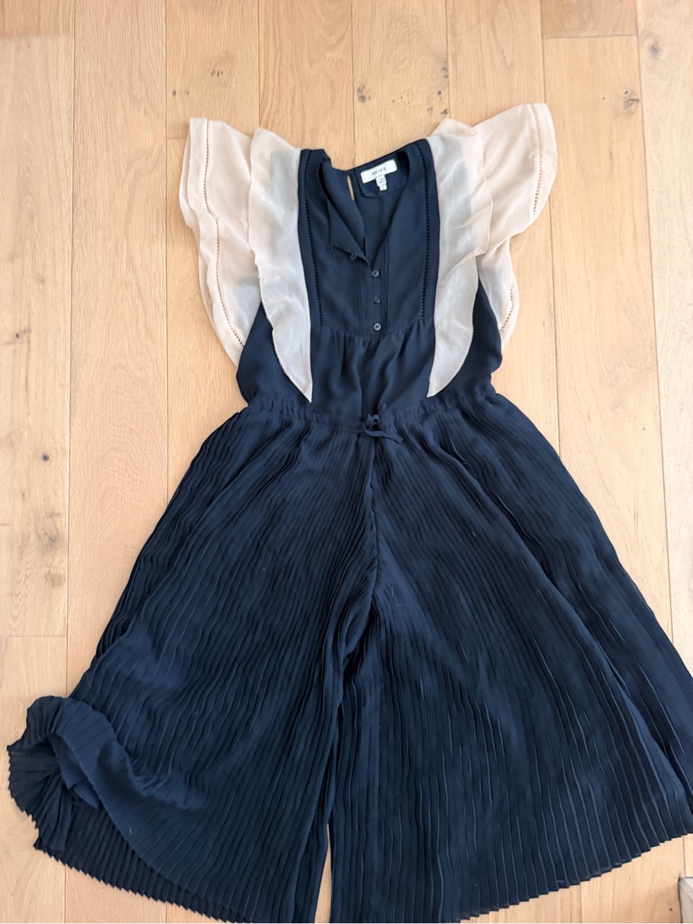 Reiss Navy and Ivory Pleated Midi Dress